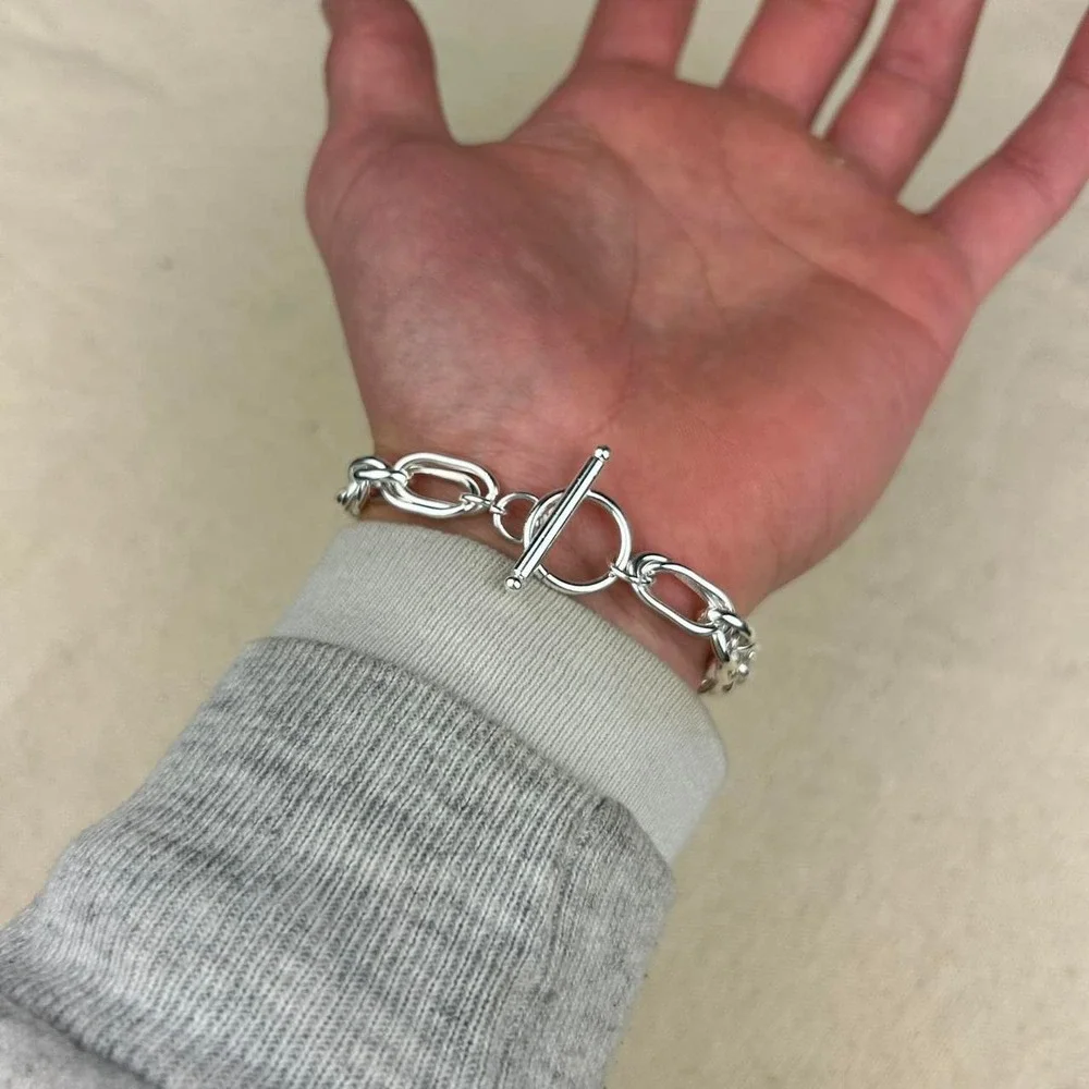 Vintage style stainless steel silver chain bracelet cyber grunge punk